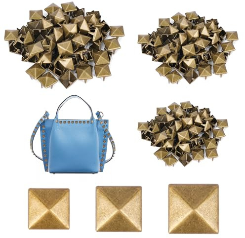 JIANGZHIB 210 Stück Quadratische Nieten Metall, Bronze Farbe Nieten für Leder, DIY Punk Ziernieten 3 Größen von 70 Jede 8mm/9mm/10mm für Taschen, Lederband, Kleidung, Schuhe
