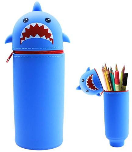 Yanrunce Federmäppchen aus Silikon,Cartoon Federmäppchen,Tier Stifthalter,für Mädchen und Jungen (Hai)