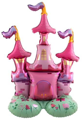 Folat 62941 Folienballon Prinzessinnen Schloss Stehender Folienballon - Prinzessin Schloss - 65 x 90 cm Mãdchen Rosa Geburstag Party