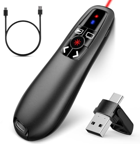 ZRZLMVP Presenter Pointer - Wiederaufladbar Powerpoint Fernbedienung Präsentationsfernbedienung, RF 2.4GHz USB Type C Drahtlos Präsentationen Pointer für PowerPoint/Windows/Mac/Keynote/Google Slides