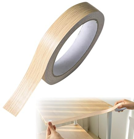 18mm x 10m Melamine Edging Tape, Oak Self-Adhesive Wood Veneer Strip | Kitchen Worktop Edging Strip, Pre Glued Edge Banding for Cabinet Desk Shelves Furniture Worktop Restoration Trim Kit