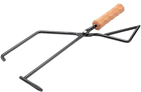 HIAKDOFT Pinzas Para Fuego Herramientas Para Chimeneas y Fogatas Pinzas Metálicas Para Camping Con Mango De Madera Accesorios Para Fogatas De Exterior