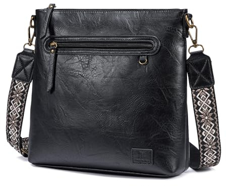 Pomelo Best Umhängetasche Damen Mittelgroß mit RFID Kartenfächern und breitem verstellbarem Gurt, Vegan Leder Handtasche Damen klein, Crossbody Bags Reisetasche für Frauen (Schwarz)