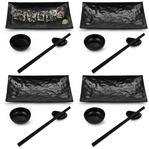 yeeplant Set da pranzo per sushi da 16 pezzi per 4 persone, include piatti, ciotole, bacchette e supporti per un'esperienza completa di sushi