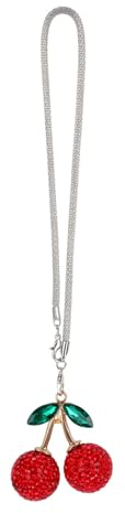 Goktvai Breloque Rétroviseur Cerise, Pendentif Rétroviseur en Cristal Cerise Rouge Mignon Scintillant Tendance Pratique Accessoire de Décoration D'Intérieur de Voiture pour Femme