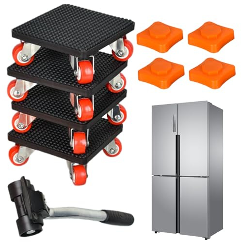 Rodillo para muebles con ruedas – 4 ruedas | 4 bases elevadas | 1100 libras Juego de ruedas para electrodomésticos | Juego de transporte de muebles giratorio 360° para sofá, piano, armario,