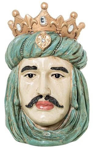 Vaciabolsillos Figura di un Busto di un Re di Resina in oro, verde e nero 18x17x26cm