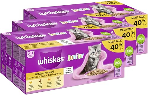 WHISKAS® Portionsbeutel Multipack Junior Geflügel Auswahl in Gelee 3 x 40 x 85g