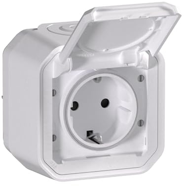 Legrand - Enchufe 16A con contacto lateral de tierra - Plexo - Estanco IP55 - Montaje en superficie - Blanco - 069771LE