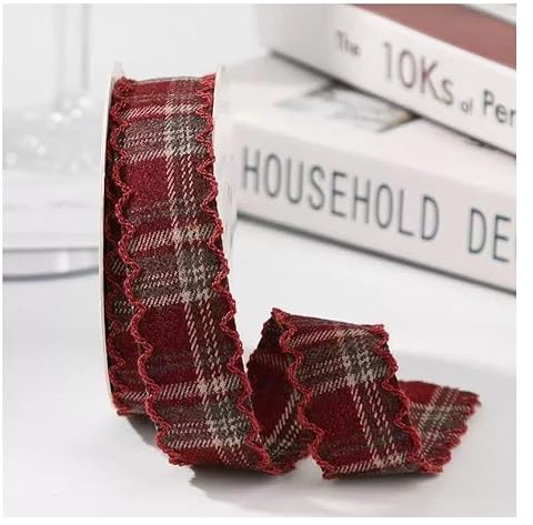 Waltonalice 10 Yards Geschenkband kariert Schleifenband Weihnachten Deko geschenkbänder Stoff weihnachtsband Weihnachtsbänder für Geschenkverpackungen Breite 2,5 cm Burgunderrot