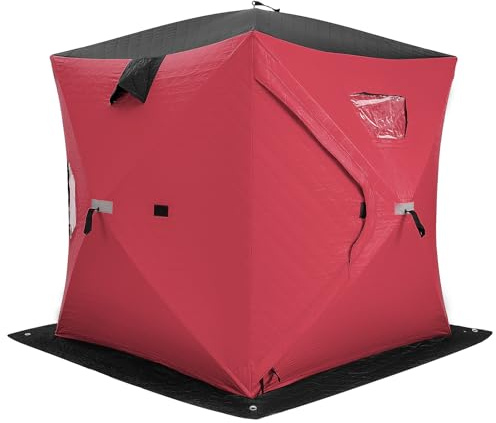 COSTWAY Tenda da Pesca sul Ghiaccio, Capanna di Ghiaccio in Tessuto Oxford con Finestre, Protezione Termica, Antivento e Impermeabile, per Pesca Invernale, per 2 Persone (Rosso)