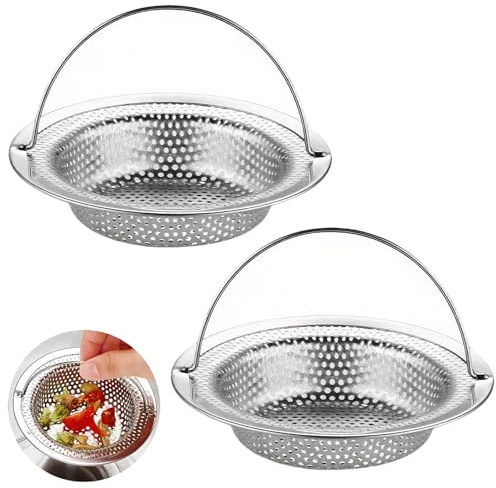 2 Piezas Filtro Fregadero Cocina, Colador Fregadero Acero Inoxidable, Colador con Asa, Antiobstrucción, Diámetro Exterior de 11 cm, Diámetro Interior de 8 cm, Altura de 2 cm, para Cocina y Baño