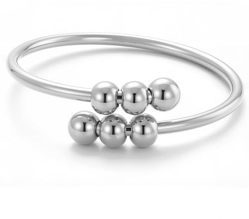 J.Fée Anxiety Ring Edelstah 316L,4 Gleitende Perlen Angstring Stressring | Verstellbar Spinner Ring Edelstah Ringe Frauen Ringe Damen, Schmuck Damen Geschenke Frauen