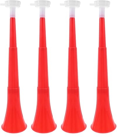 STOBAZA 4pcs Extendable Trumpet Horns, Red Plastic Cheering Noise Makers, Handheld Sports Horns for Sports Events, Football Fans, Soccer Game Day, Party Supplies, School Graduation Games