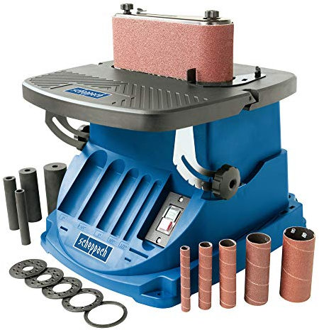 Scheppach oszillierender Spindelschleifer OSM600 (Spindelschleifmaschine mit 450 Watt, neigbar bis 45°, Alu-Tisch, Oszillationshub 16 mm) inkl. 5 Schleifhülsen & 4 gummierten Schleifwalzen