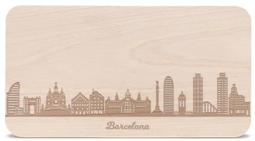 GRAVURZEILE Frühstücksbrettchen mit Gravur - Skyline Barcelona - Holz Schneidebrett Vesperbrett Brotzeitbrett - Geschenk für Stadtverliebte - Ideal auch als Souvenir