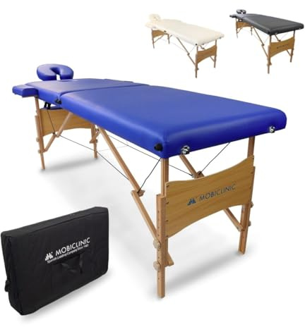 Mobiclinic®, Camilla Fisioterapia Plegable, CM-01 Light, 186x60 cm, Cama de Masaje, Marca Española, Reposacabezas, Regulable en Altura, Portátil, Madera, hasta 150kg, Azul