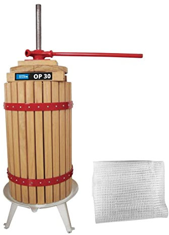 Güde Obstpresse OP 30 (30 Liter Presskorb aus unbehandeltem Holz, lebensmittelecht lackiertes Auffangbecken, 2-tlg. Pressteller, Presstuch aus Polyester, robuste Stahlspindel, fertig montiert)