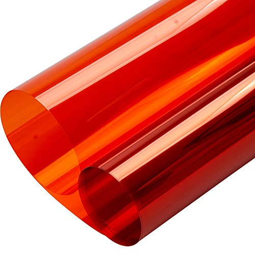 HOHOFILM 17.7x78.7 Clear Colored Window Films Self Adhesive Window Glass Tint Vinyl for Home Window Decoration Sun Protection UV Proof,Orange