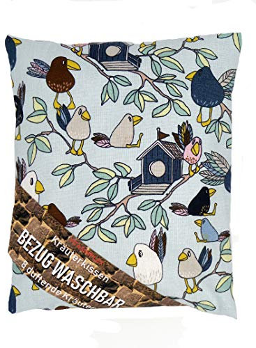 Kräuterkissen mit 8 verschiedenen Heilkräutern wie Hopfen, Melisse, Fenchel, Minze, Rosenblütenblätter, Lavendel, Ysop, Quendel, Bezug waschbar, Motiv 342 (Vögel) ca. 20x24 cm