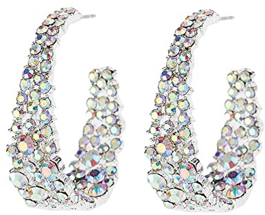 CEJUG Statement Earrings for Women Bohemian Large Dangle Drop Hoop Earring AB Rhinestone Crystal Sterling Silver Post Jewelry
