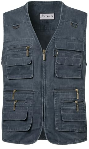 KTWOLEN Gilet da Pesca e Viaggio Sport Multitasca Giubbino da Lavoro Smanicato Reporter Caccia Gilet da Fotografi Giacche Safari, Blu, XXL