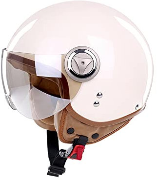 BOSERMEM Erwachsenen Motorradhelm Scooter-Helm, Mode Halboffener Helm Mit Schutzbrille, Hat Den Verkehrssicherheitstest Bestanden, Um Die Kopfsicherheit Wirksam Zu Schützen(Beige, L 58-60cm)