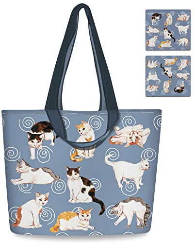 NymphFable 2 Delar åTeranväNdbara ShoppingpåSar Polyester ShoppingpåSe Med SöT Katt Med Handtag Vikbar FöRvaringsväSka PresentpåSe
