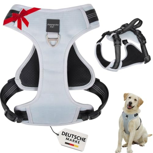 FAVVITY PET Hundegeschirr für Kleine Mittelgroße und Grosse Hunde - Gepolstert [Reflektierend] Anti Zug | Das Geschirr für deinen Hund (Größe M Grau)