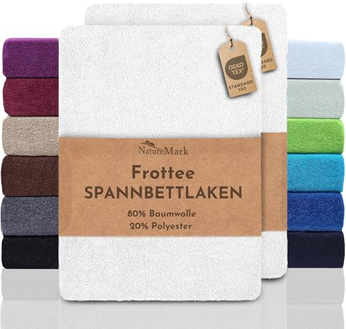 NatureMark Frottee Spannbettlaken 2er Pack – weich und atmungsaktiv, hautfreundlich, praktisch & pflegeleicht, langlebig, 80% Baumwolle & 20% Polyester, 90x190 cm - 100x200 cm, Weiß