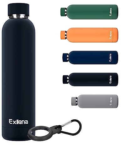 Exllena Trinkflasche Edelstahl 750ml - Hochwertige Thermosflasche Mit Silikongriff für Sport, Büro und Reisen - 24 Stunden Kühlfunktion - 12 Stunden Warmhaltefunktion - Auslaufsicher (Schwarz)