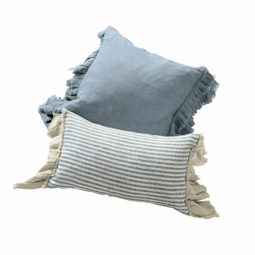 Loberon Kissenhülle 2er Set Alexane, blau/weiß | Breiter Rüschensaum, Romantischer Charme und Maritimer Chic, Kissenbezüge, Wohn-Accessoires, Leinen, Baumwolle