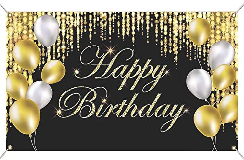 Pancarta Feliz Cumpleaños,1 pcs Oro Fondo de Cumpleaños Decoración Fiesta Cumpleaños Bandera de Cumpleaños Decoracion,para Hombres Mujeres y Niños Aniversario Fondo Foto Pancarta Fondo,180x110CM