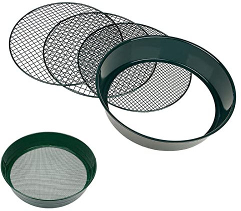 RANRAO 3 in 1 Gartensieb Rund 37cm Groß Sieb Garten Edelstahl Erdsieb Steinsieb Erdsieb Sandsieb Kompostsieb Sieb für Garten, Erde, Sand, Kompost, mit 3 austauschbare Siebeinsätze Ø 6.4,9.5,12.7mm