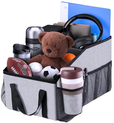 Smof Auto Organizer für Vorne und Rücksitz, Beifahrersitz, Auto Organizer Kinder mit Mehrere Taschen Getränkehaltern(hellgrau)