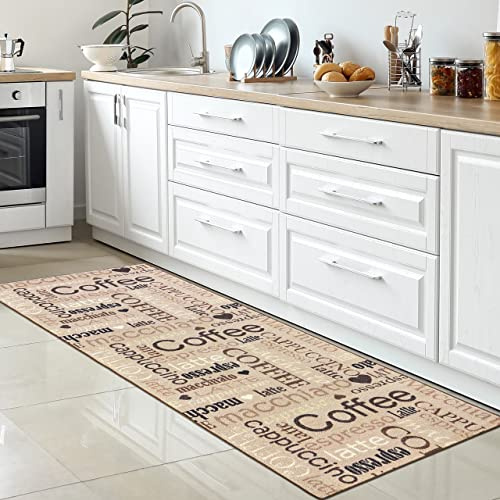 CARPETIA Küchenteppich Latte Espresso Beige Braun Schwarz 80x250 cm | Rutschfest, pflegeleicht, schmutzabweisend und langlebig, OEKO-TEX geprüft, für Fußbodenheizung, Küche & Esszimmer