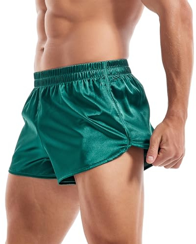 Amy Coulee satinboxershorts för män, korta pyjamasbyxor, Grön, L