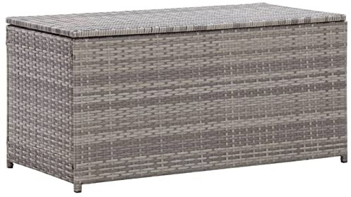 LAPOOH Gartenbox, Gartentruhe, Auflagenbox, Kissenbox, Gartenkiste, Aufbewahrungsbox, Gartenauflagenbox, Gartenmöbel, Poly Rattan 100x50x50 cm Grau