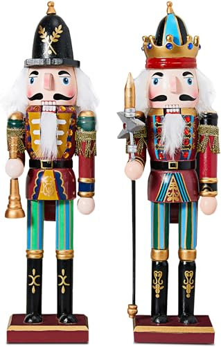 REDSTAR 2er Set Nussknacker Figur – Klassische Weihnachtsdeko Holz – 2 Stk. traditionelle Weihnachtsfiguren 30 cm – Nussknacker-Soldaten Weihnachtsdekoration innen (Blau)