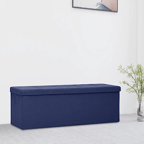 ZQQLVOO Couch hocker Badhocker mit Stauraum Bettbank Hocker mit Stauraum Flur Möbel Faltbare Sitzbank mit Stauraum Blau Leinenoptik