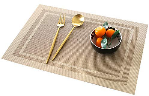 Manteles Individuales Plastico Dorado Juego de 8 Manteles Individuales bajoplatos Aislante Calor Lino Antimanchas Antideslizantes decoración Mesa Comedor Cocina 45X30cm