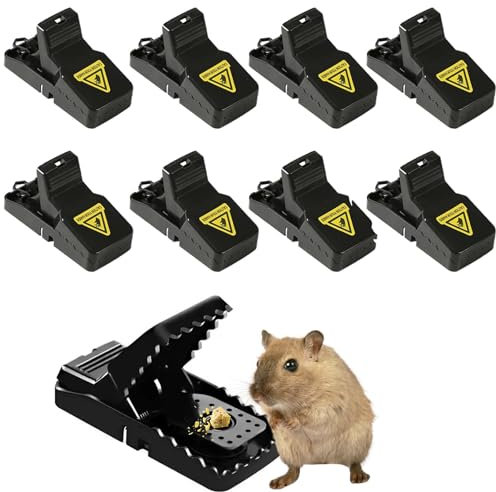 EHIOG 8er-Set Mausefalle Schlagfalle, Rattenfalle Lebend, Wiederverwendbare Profi Mäusefalle für Innen & Außen, Küche & Garten, Schwarze Mausefallen