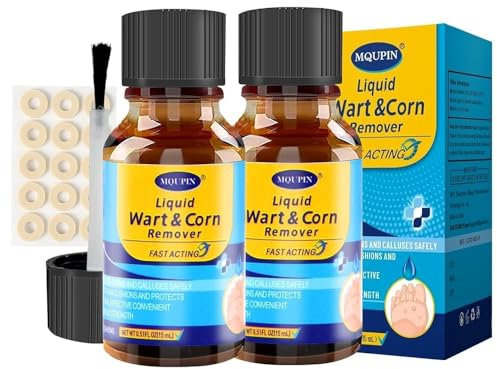 MQUPIN 2Pcs Liquid for Corn removers, Corn Removers for feet Extra Strength, Fast Acting Foot Corn Remover, Foot Corn Pain Relief, 30ML Liquid with 30PCS Cushions 20PCS Swabs