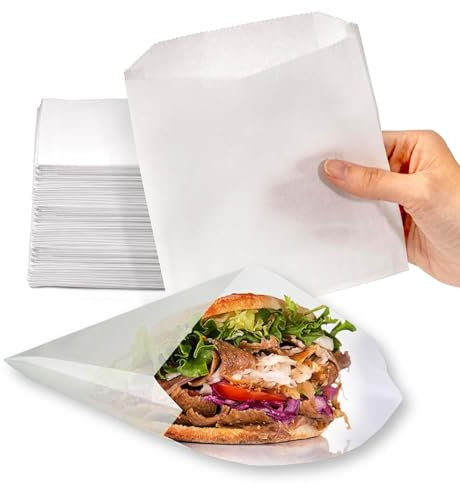 Clearly 100 Greaseproof Paper Bags 6x5inch, Eco-Friendly White Pick n Mix Bags, Ideal for Fried Snacks, Cookies, Toasters, Pastries, For Groceries, Takeaway, Cafe Or Bakery Bags