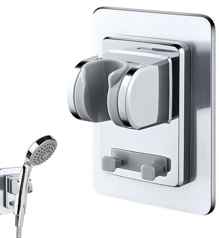 Supporto per Doccia, Supporto Soffione Doccia Regolabile ad Angolo, Montaggio Senza Forature con Adesivo Resistente, Impermeabile, Compatibile con Piastrelle Vetro Metallo, Capacità di Carico 14 KG