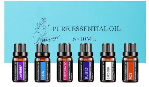 Set d'huiles essentielles - set d'huiles essentielles pures - top 6 coffret cadeau d'huiles d'aromathérapie - pack de 6, 10 ml (romarin, lavande, citronnelle, orange, menthe, arbre à thé)