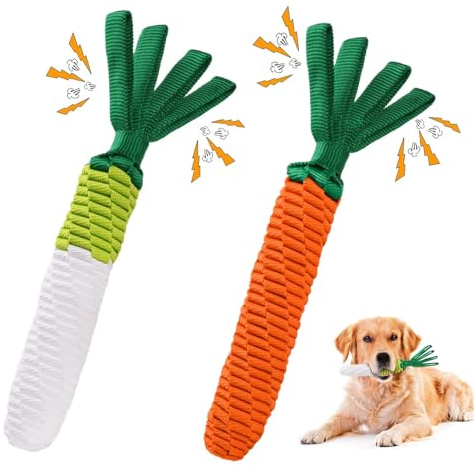 LIFLIX 2 STK. Hundespielzeug Seil, Zerrspielzeug für Hund, Karotte Hundespielzeug mit Knitterpapier Anhängern, Möhre und Rettich