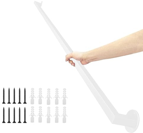 Lanmmraifc Pasamanos para escaleras, Kit Completo de pasamanos para escaleras de Interior y Exterior de 30 a 600 cm, de Metal Blanco, con Tubo Cuadrado(250cm)