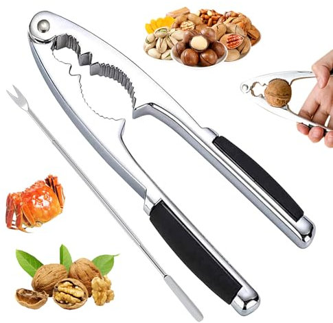 JIEBAO Cascanueces Multifuncional Cascanueces de Acero Inoxidable Cascanueces en Acero Inoxidable con Tenedor Cascanueces Manual De Metal Abridor de Nogal para Nueces/Avellanas/Almendras/mariscos