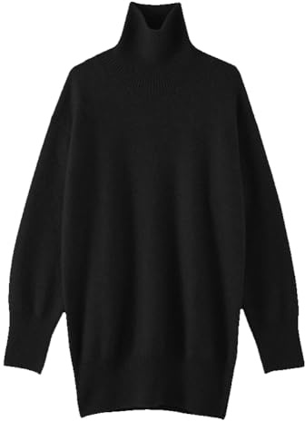 DISSA Damen Kaschmir Pullover Schwarz Rollkragen Langarm Strickpullover Damen Kaschmir Wolle Einfarbige Relaxed Dicker Pullover,EU 42,RMS33102